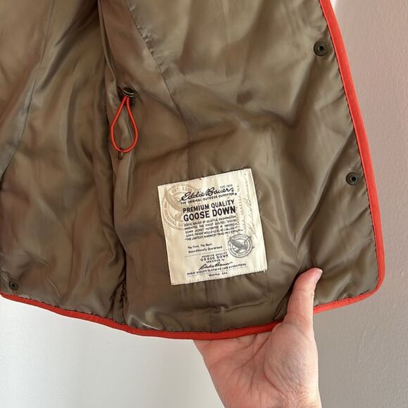 Eddie Bauer Button Down Goose Down Quilted Vest Womens Small Orange preppy EUC! - Picture 8 of 12